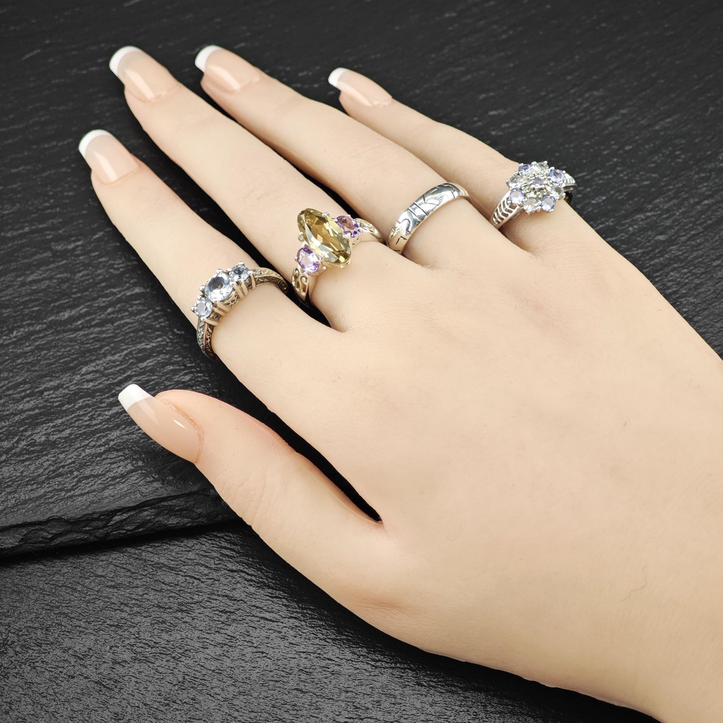 Floral Sterling Silver Ring Gemstone Accent Size 8 R6235