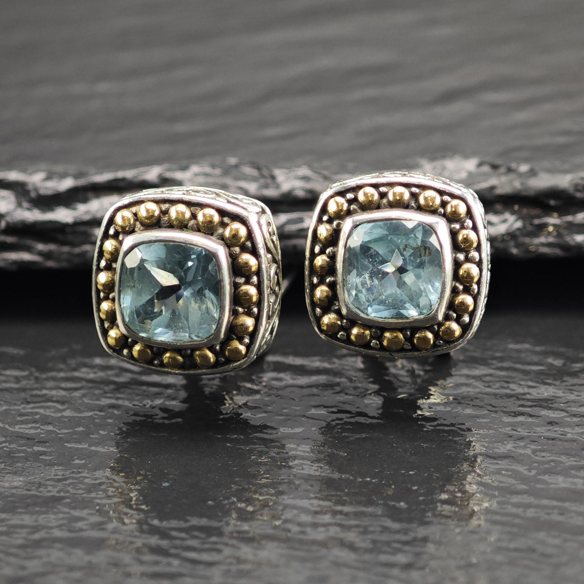 Topaz 18K Gold Accent Sterling Silver Omega/Stud Earrings ER3226