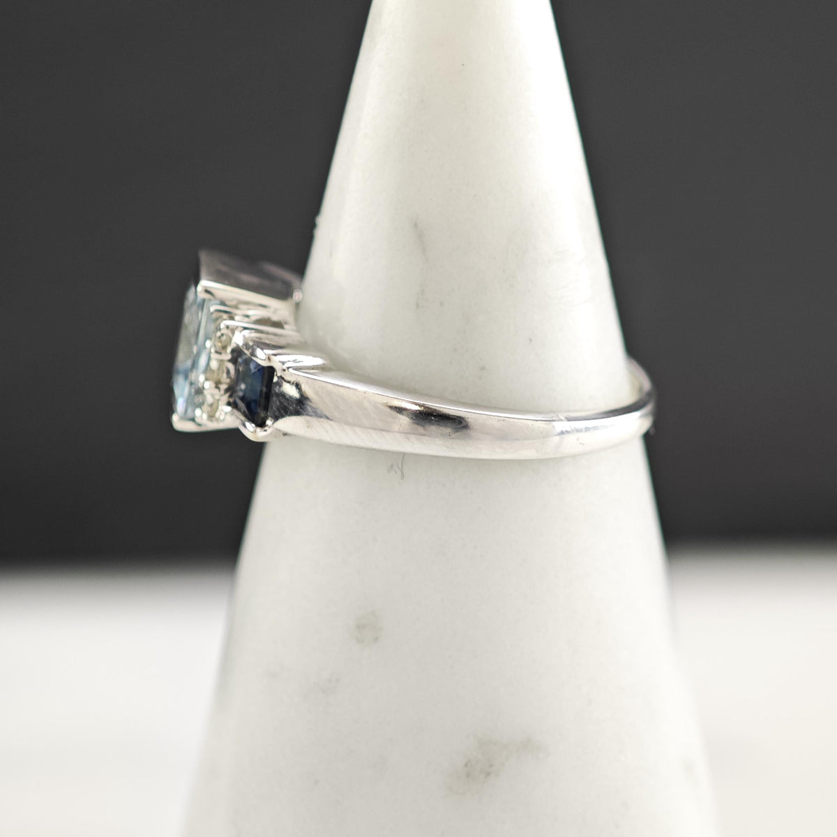 Aquamarine Topaz Diamond 14K White Gold Ring Sz 6 R6805