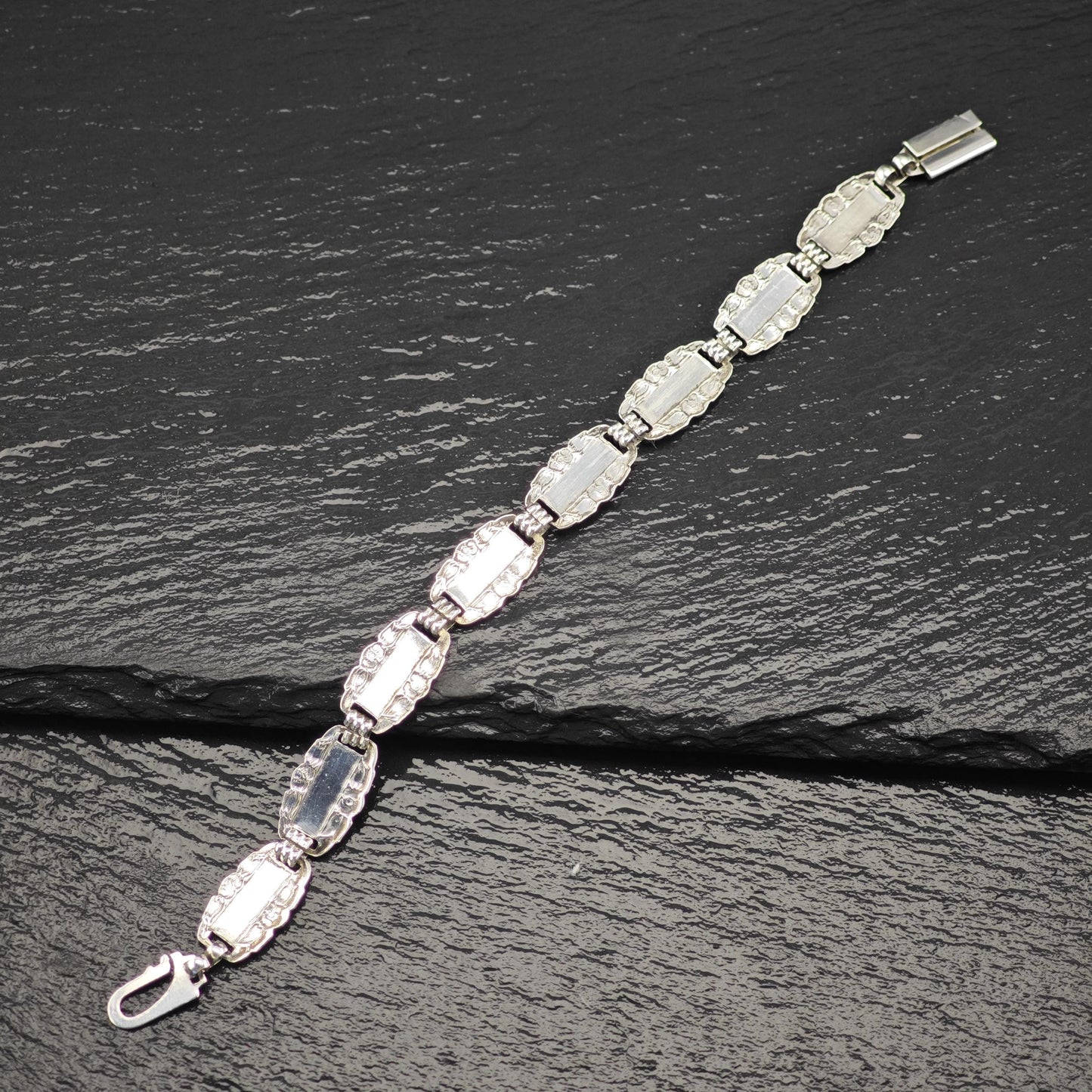 WWII Forget Me Not Link Bracelet Sterling Silver Size 6 3/4"