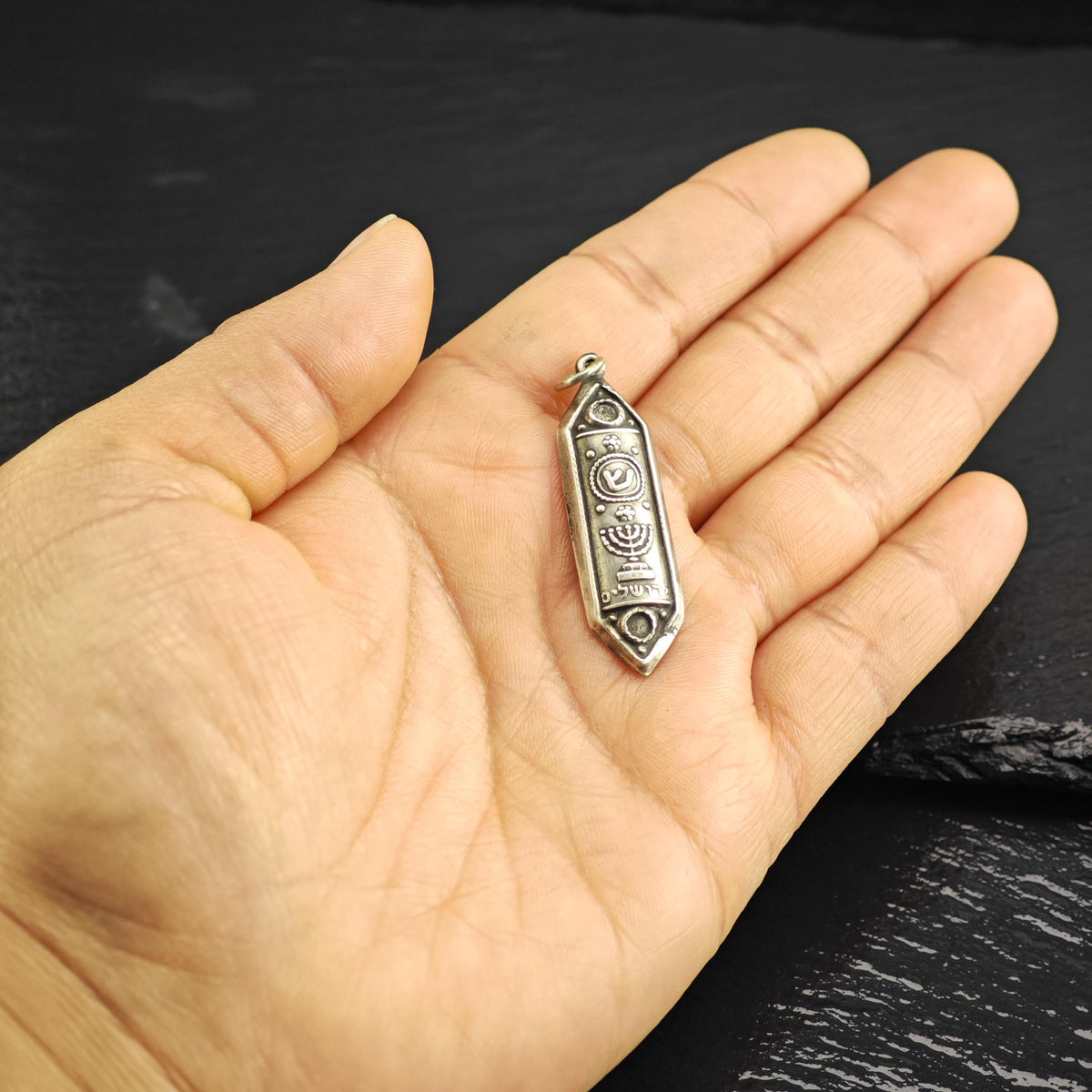 Jewish Mezuzah Menorah 800 Silver Pendant P3116