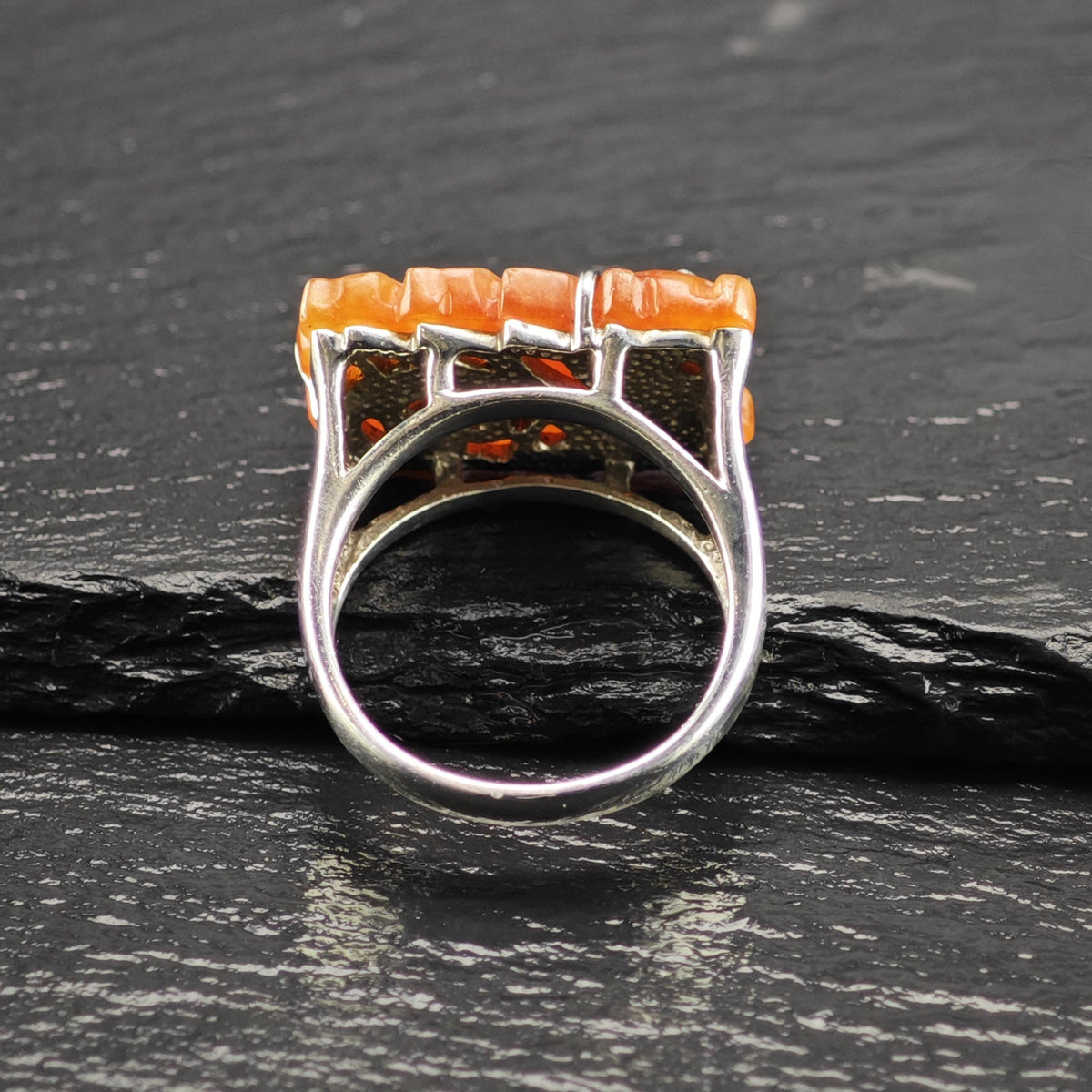Carved Carnelian Chinese Dragon Sterling Silver Ring Sz 9 R6853