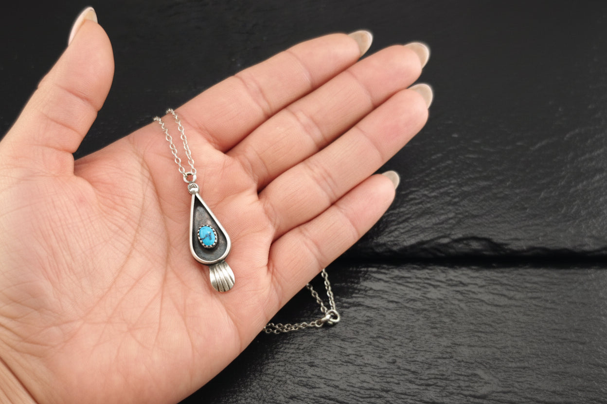Minimalist Native American Turquoise Necklace Sterling Silver N2519