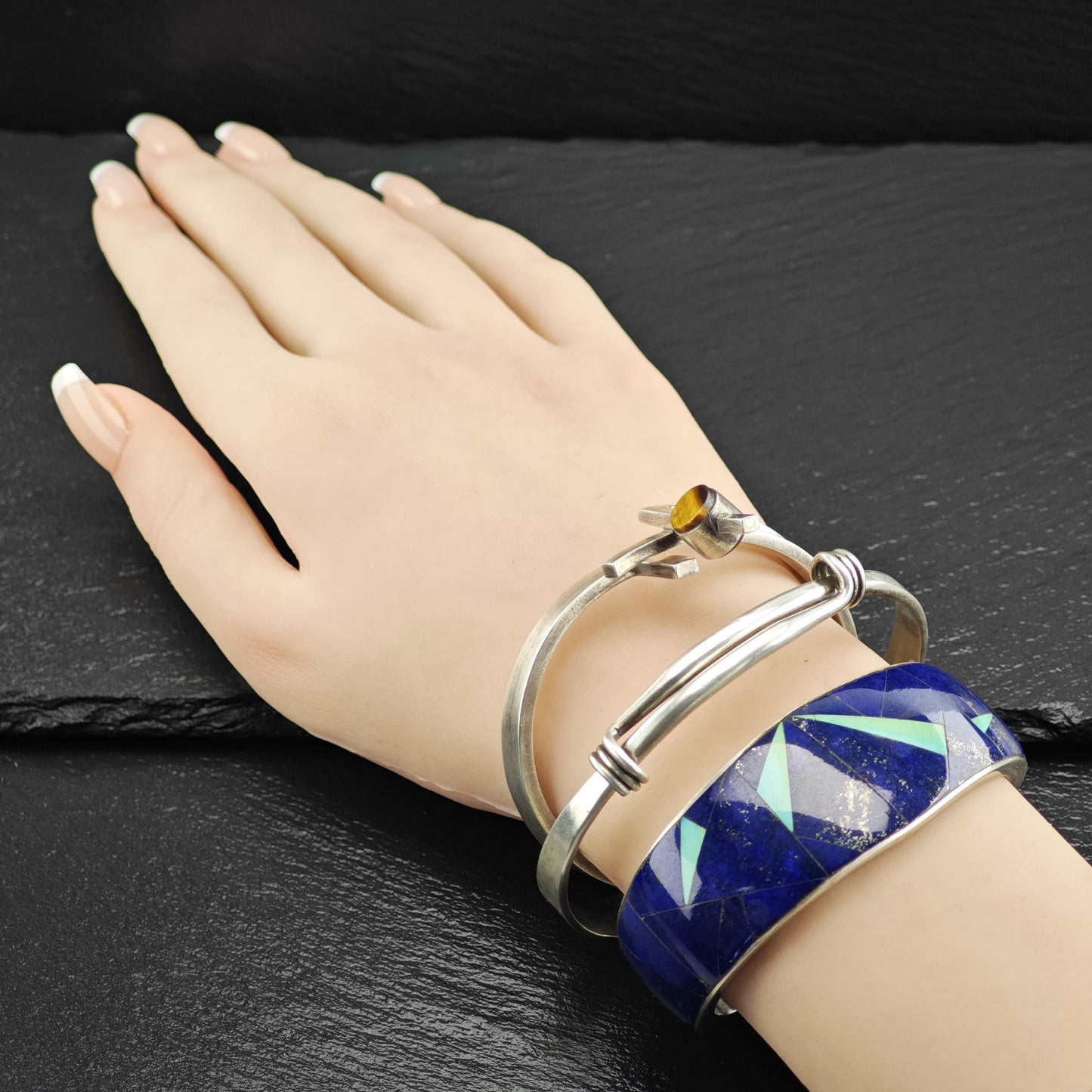 Ed Levin Modernist Bangle Bracelet Sterling Silver Adjustable