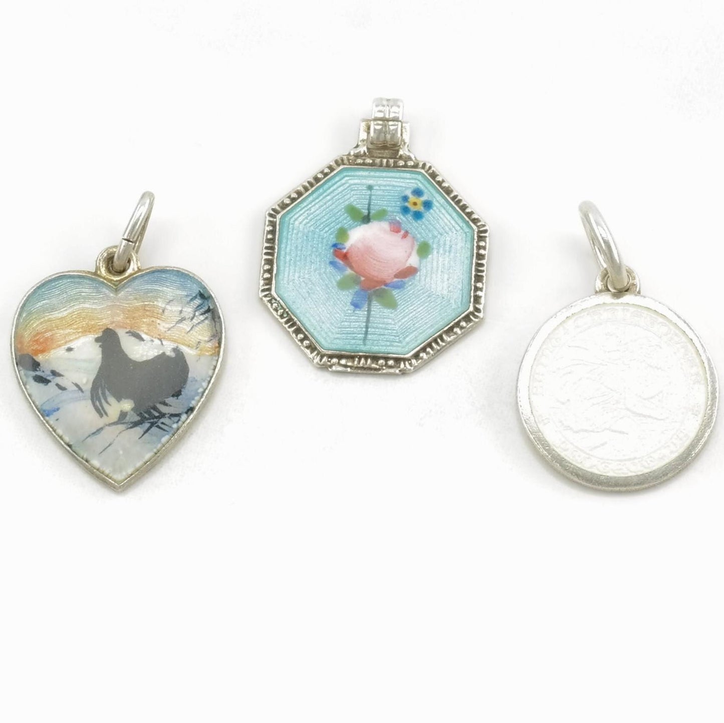 Choice of Vintage Enamel Floral, Nature, Figure Sterling Silver Pendant