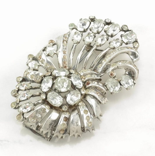 Eisenberg Original Missing Stones Sterling Silver Brooch Floral Rhinestone