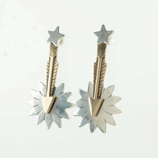 Southwest Sterling Silver Arrow, Star Two Tone Earrings Stud/Dangle