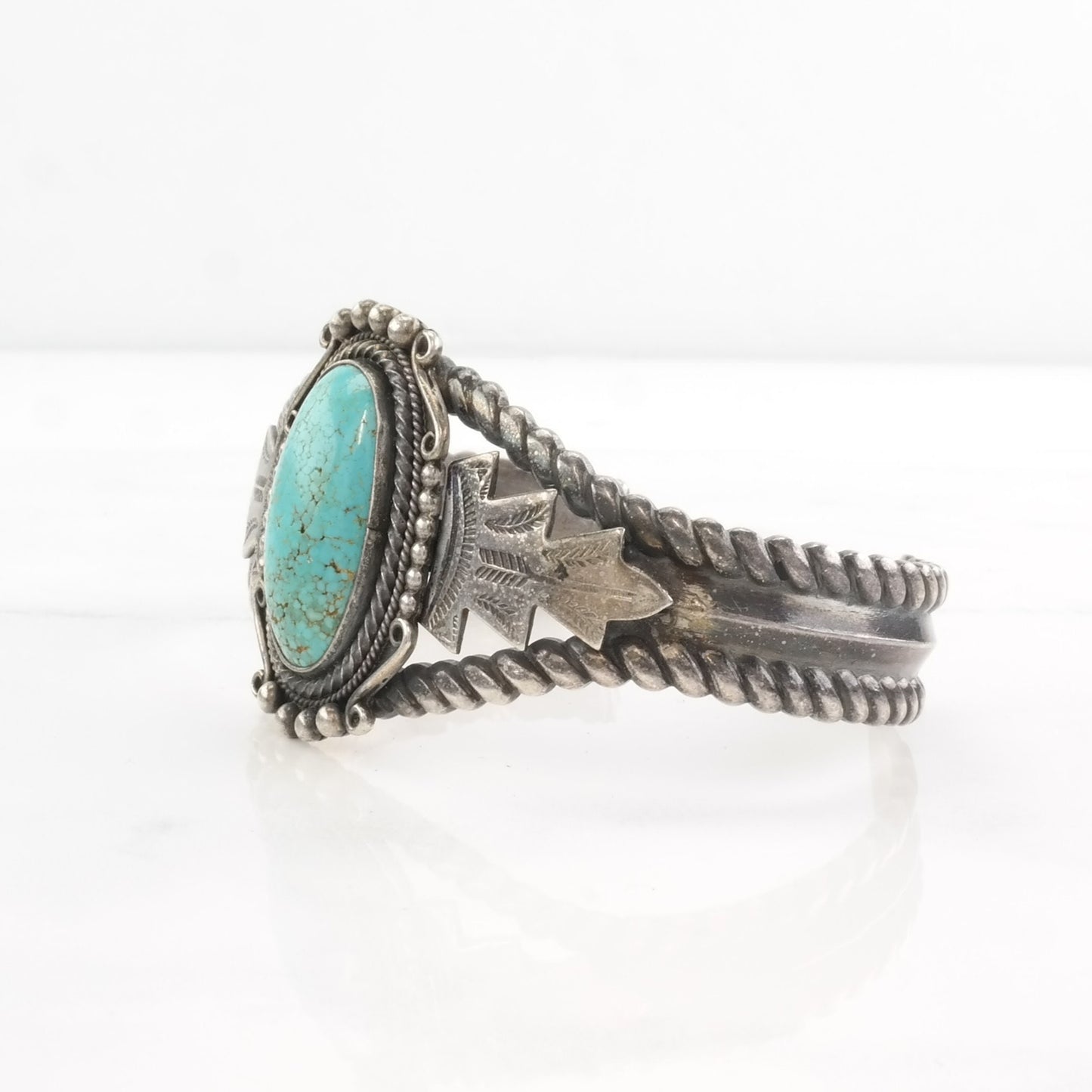 Historic Number Eight Turquoise Native American Sterling Silver Cuff Bracelet Blue Stamped