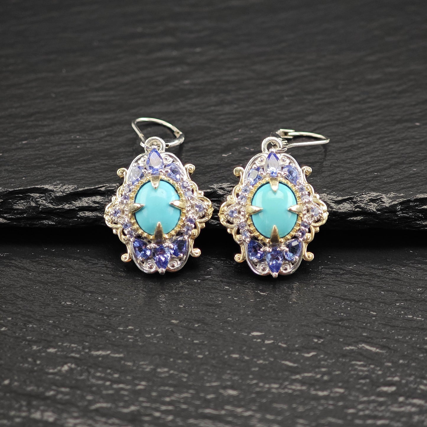Turquoise Tanzanite Lever Back Earrings in Sterling Silver - Multi-Color Design