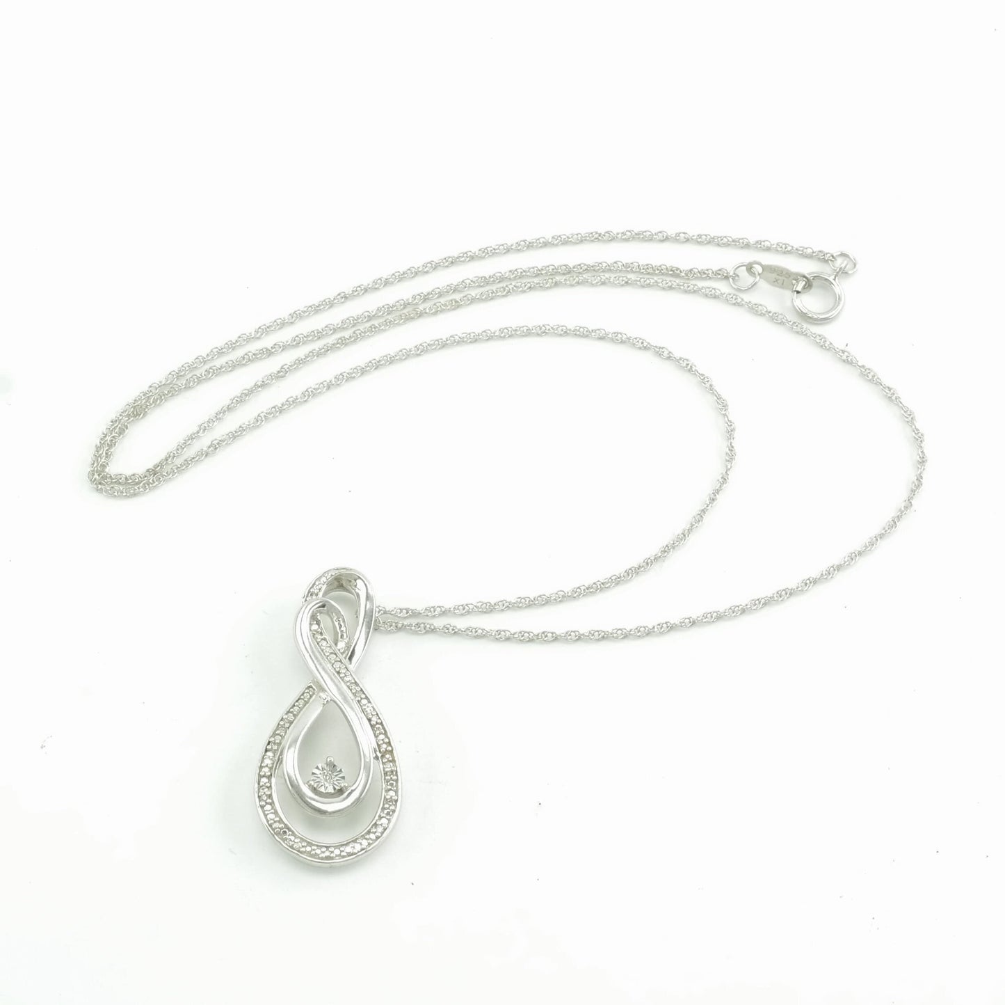 Vintage Sterling Silver Diamond Pendant Necklace