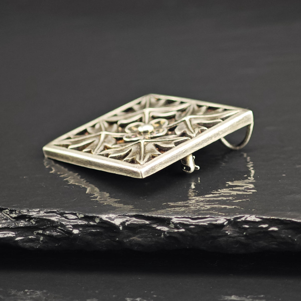 MFA Flower Leaf Square Sterling Silver Pendant Brooch P3098