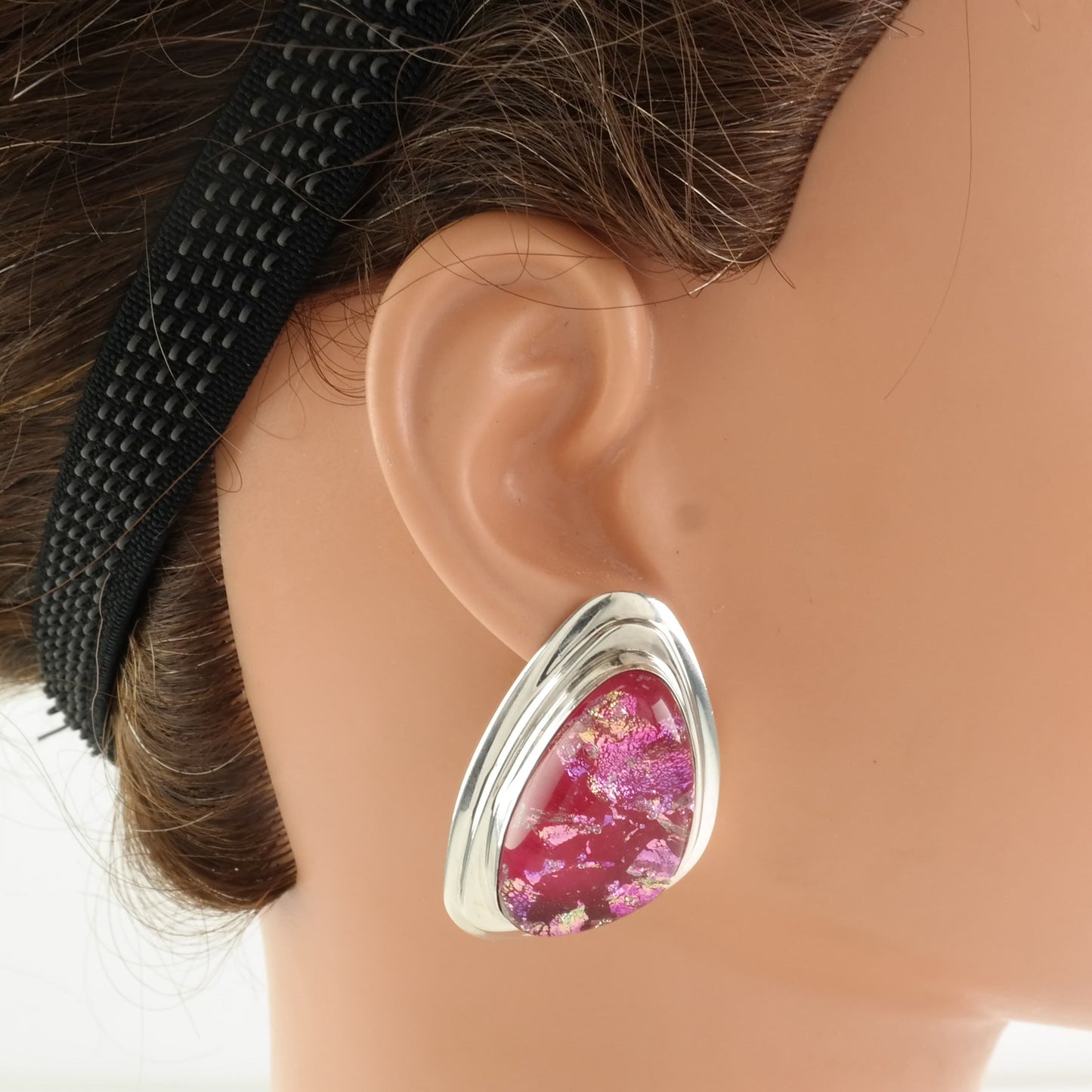 DTR Sterling Silver Pink Glass Earrings Omega Back