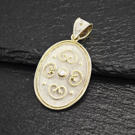 Oval, Gold Tone CZ Pendant Sterling Silver P2730