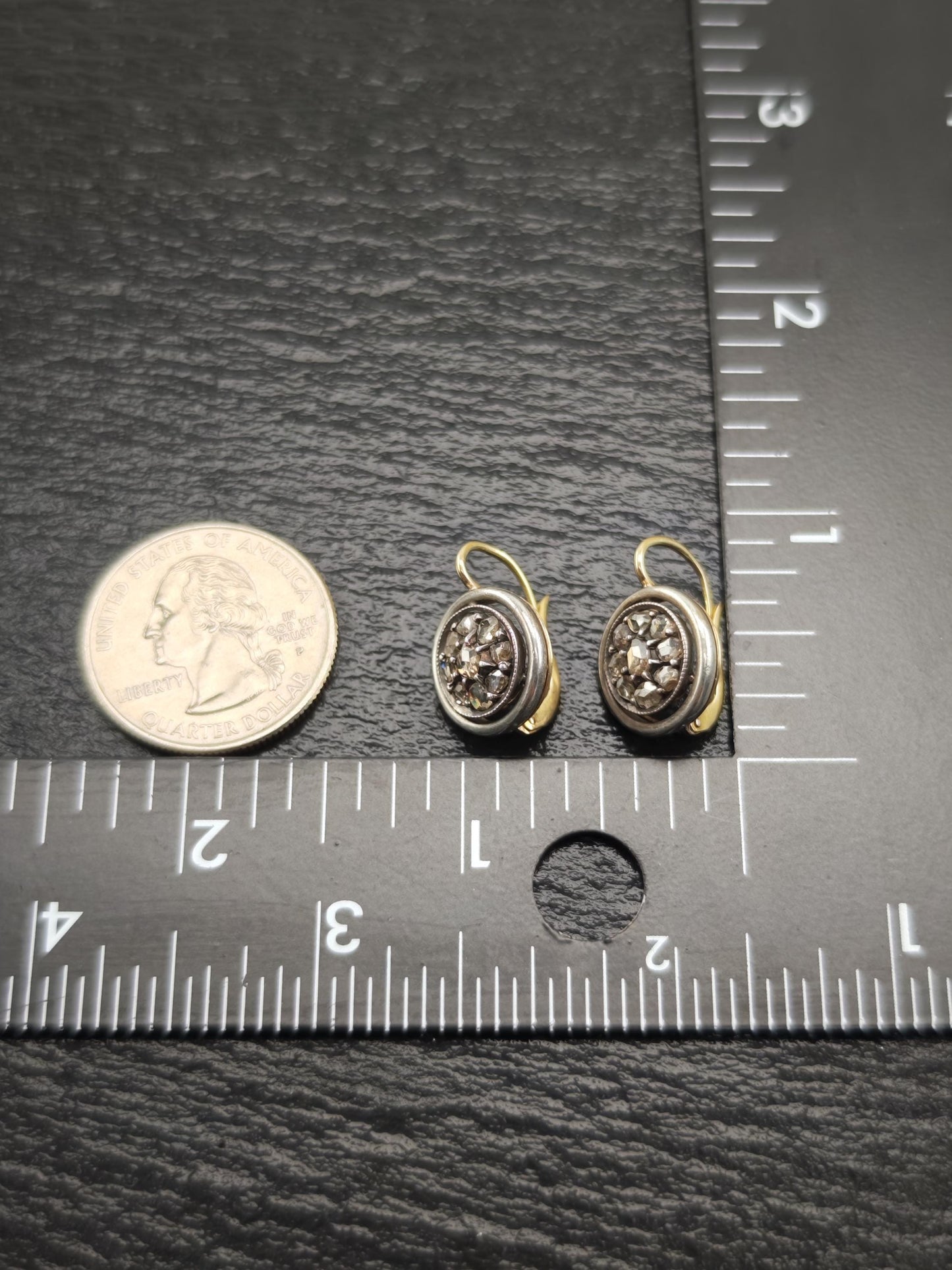 Antique Gold Rose Cut Diamond Lever Back Earrings Silver Over Gold Georgian Elegance