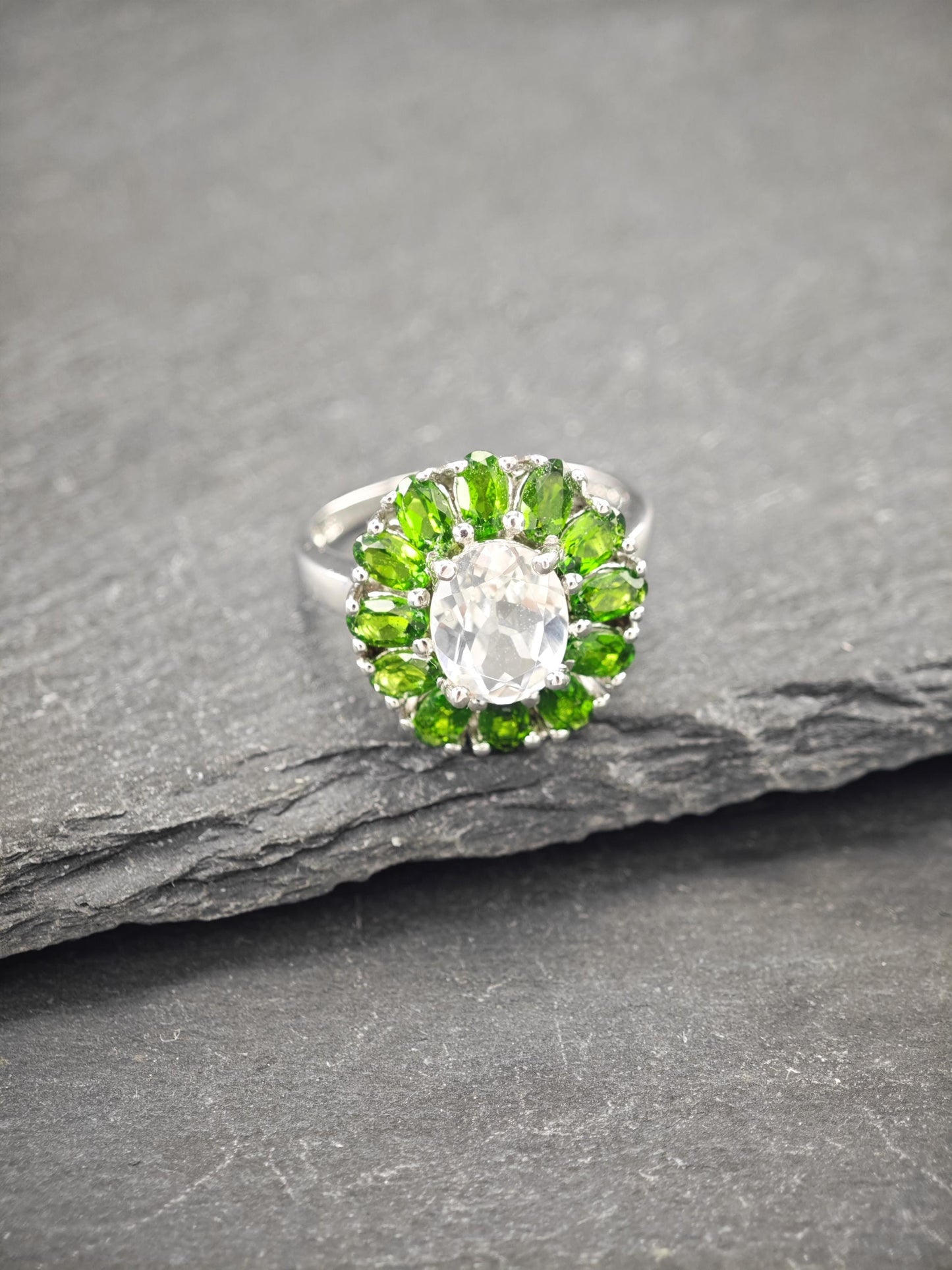 Vintage Topaz, Diopside Ring Sterling Silver