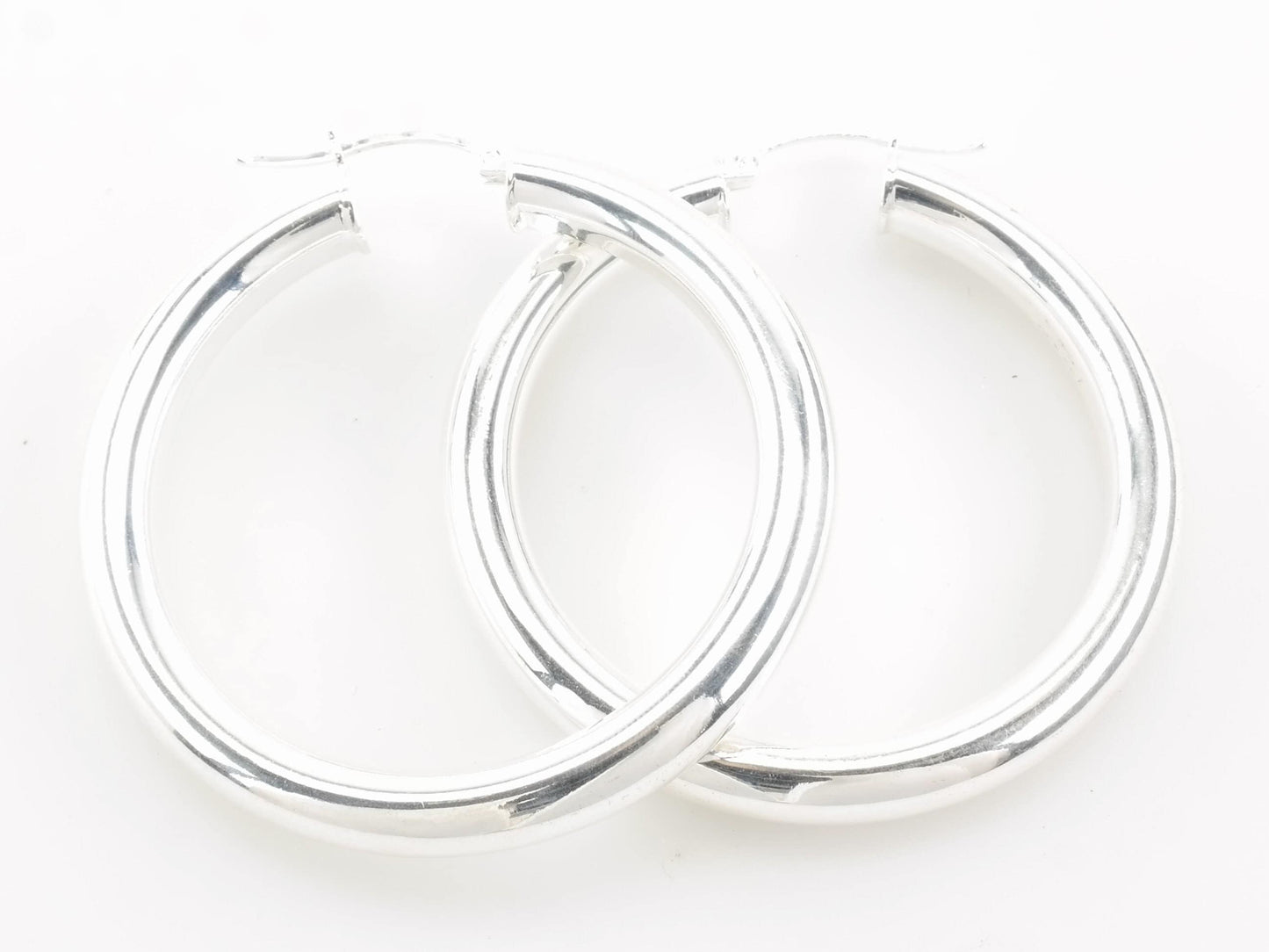 Sterling Silver 5mm Thick Earrings Hoop 1 3/4"