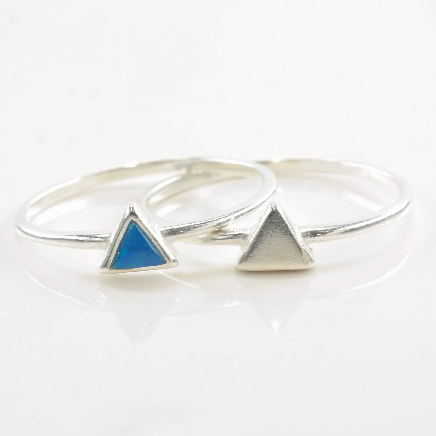 Vintage Minimalist Silver Ring Lab Opal Triangle Sterling Blue Size 6-8
