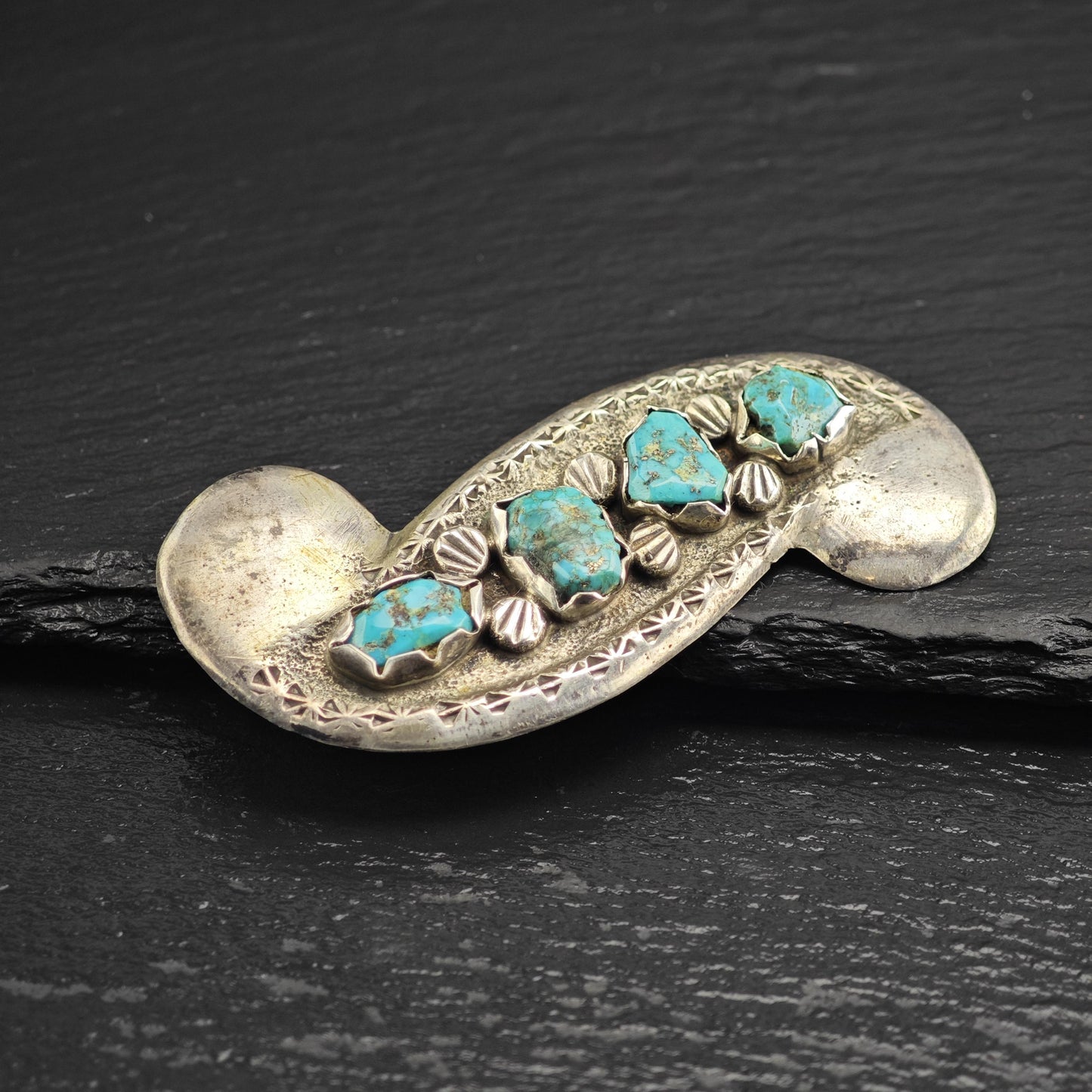Attr. Dan Simplicio, Zuni Tufa Cast Sleeping Beauty Turquoise, Sterling Silver Brooch
