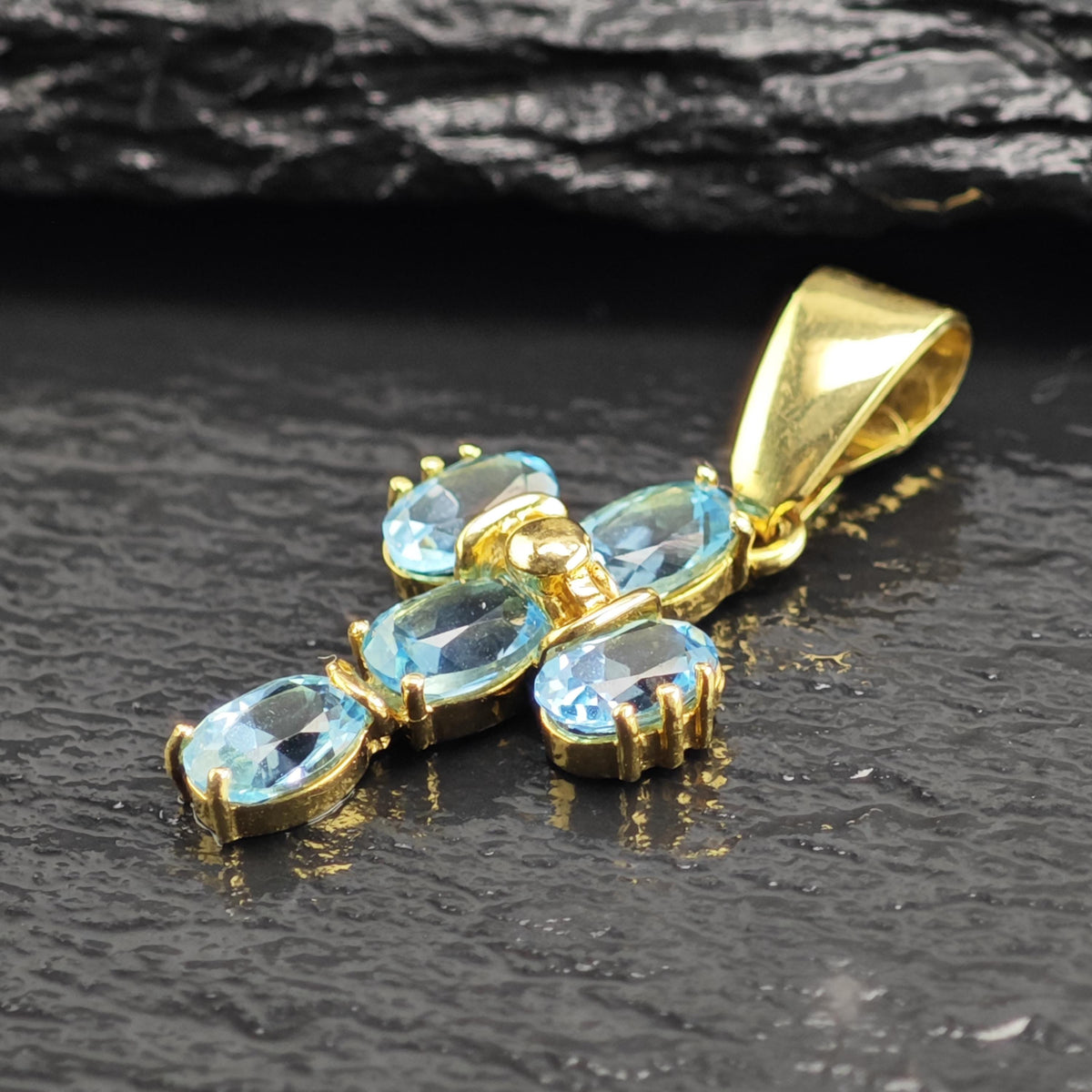 Topaz 18K Italy Gold Cross Pendant P3109