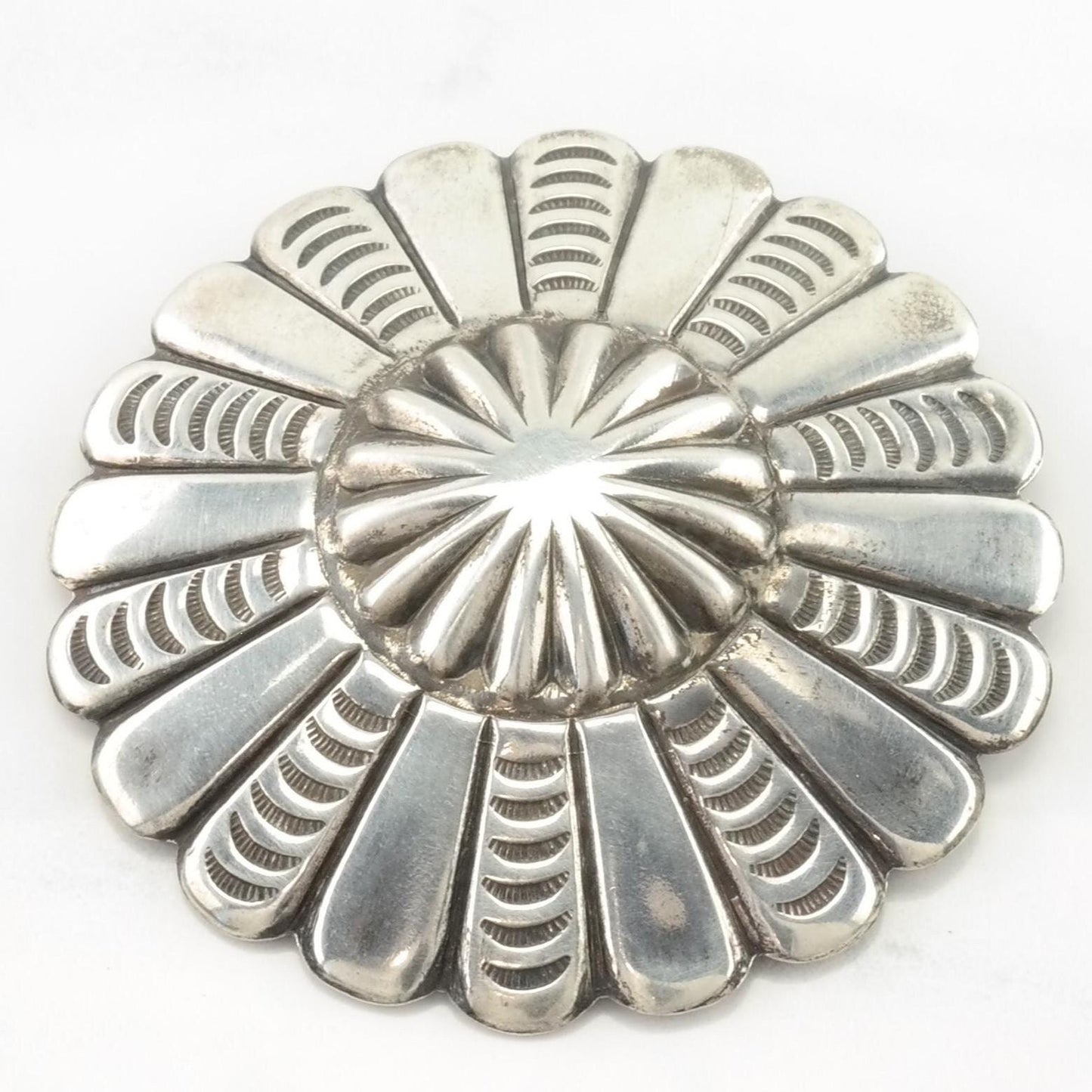 Vintage Southwest Sterling Silver Brooch Concho Sun, Large