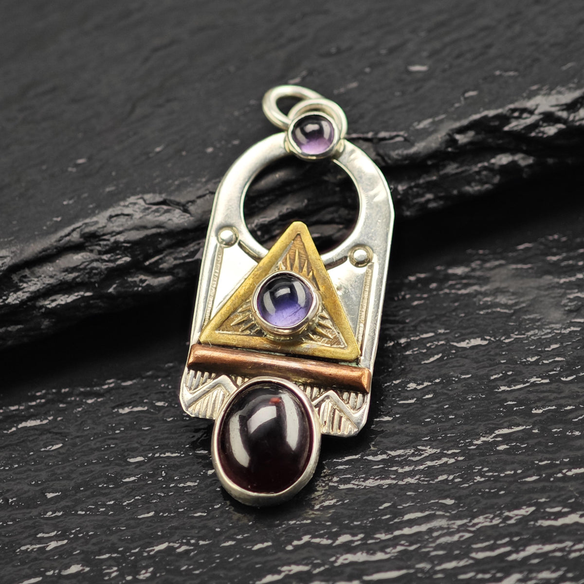 Garnet & Amethyst Mixed Metal Sterling Silver Pendant P3117