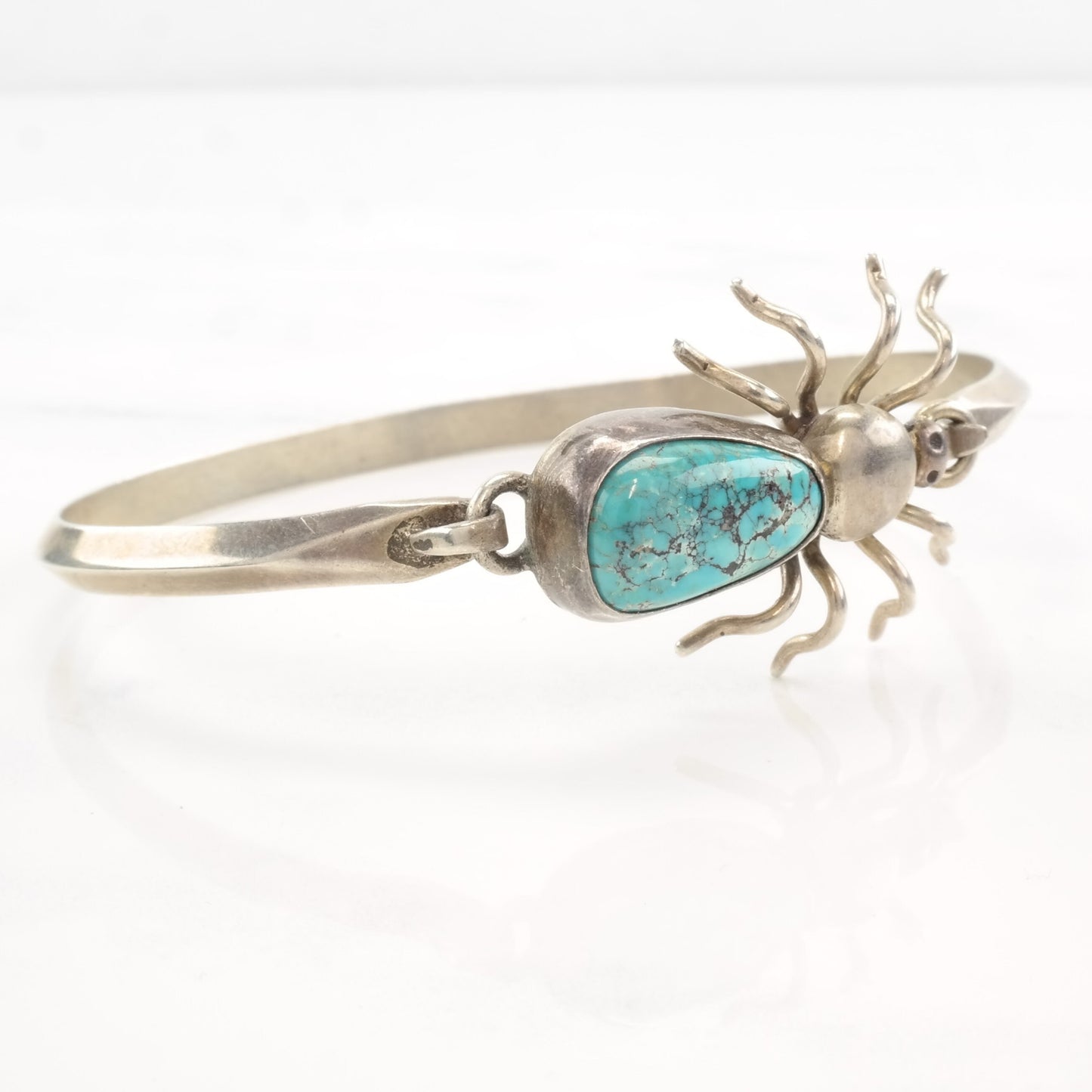 Native American Sterling Silver Turquoise Spider Spiderweb Bangle Bracelet