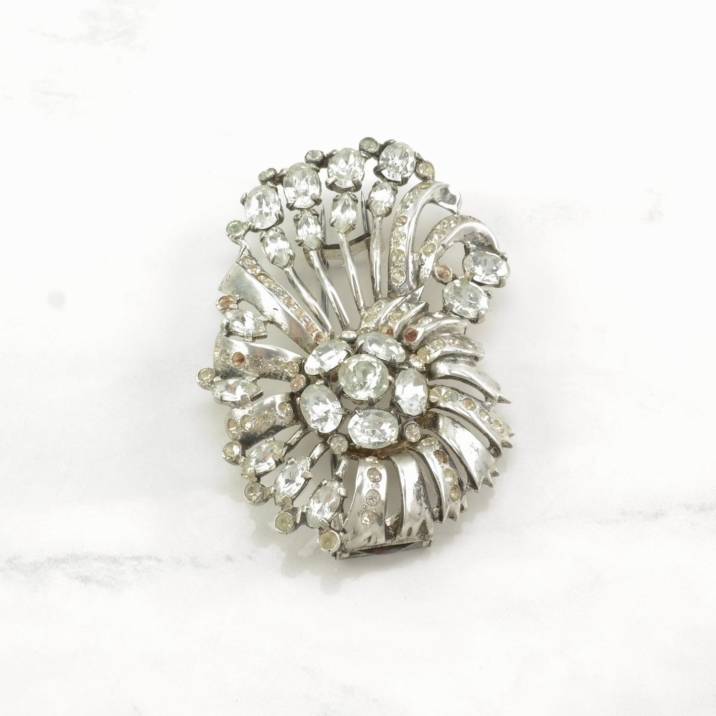 Eisenberg Original Missing Stones Sterling Silver Brooch Floral Rhinestone