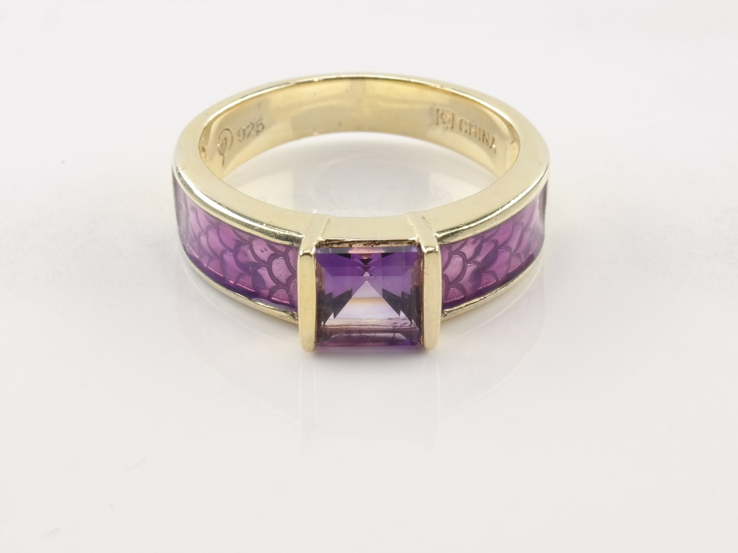 Vintage Sterling Silver Ring Amethyst Gold Plated scales Size 8 1/4