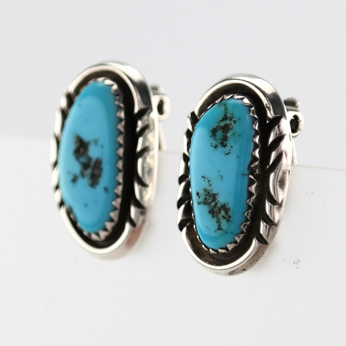 Native American Sterling Silver Turquoise Sleeping Beauty Earrings Clip on