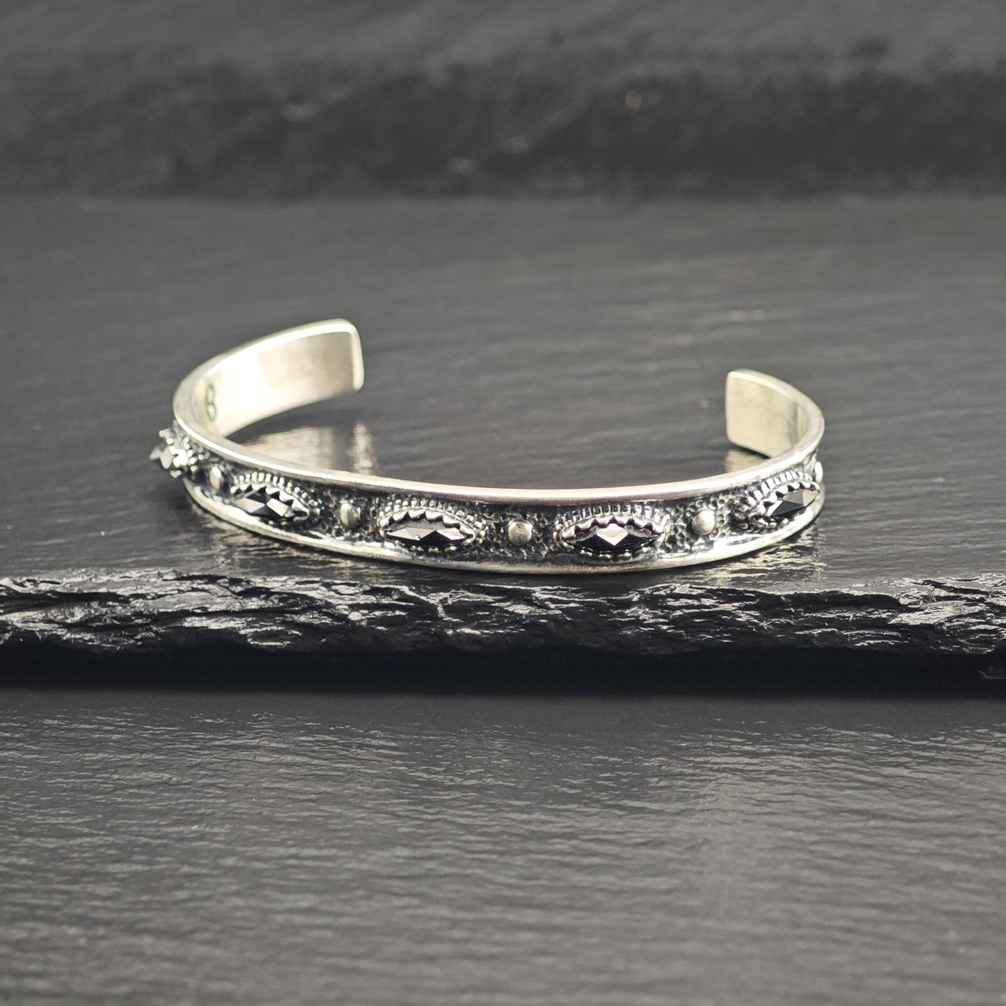 Vintage Carolyn Pollack Onyx Sterling Silver Cuff Sz 6 3/4" BR3131