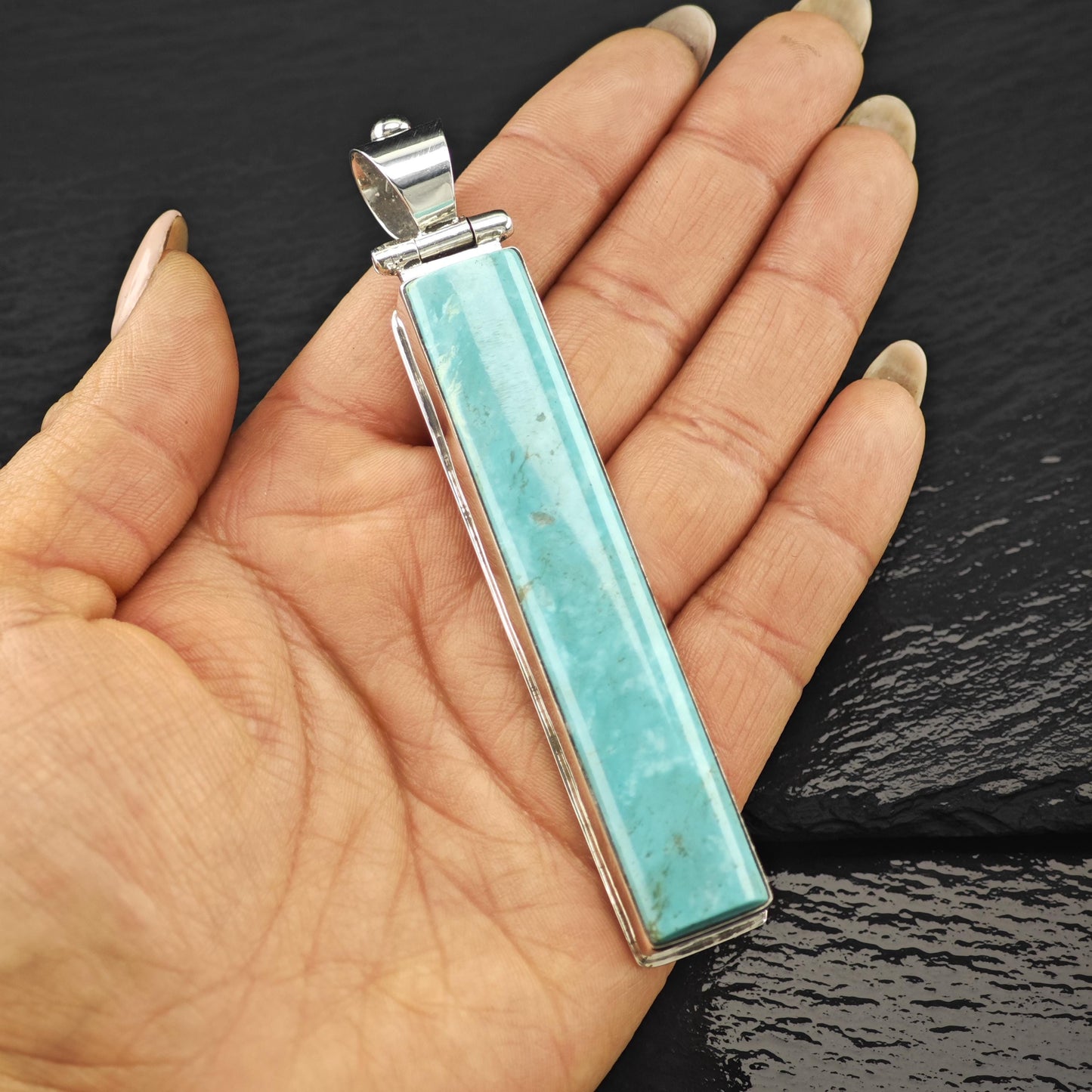 Lg Navajo Turquoise Pendant Sterling Silver by David Troutman P2823