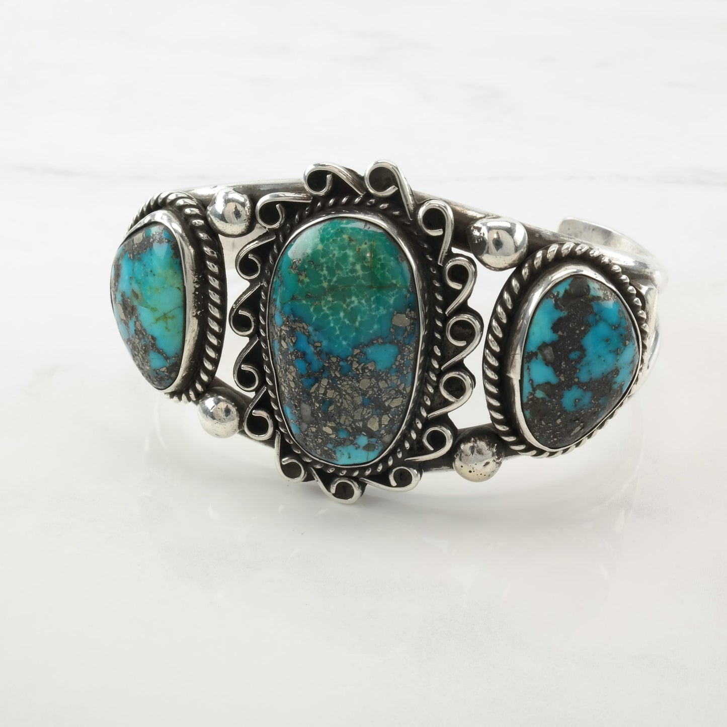 Native American Morenci Turquoise Cuff Bracelet Sterling Silver