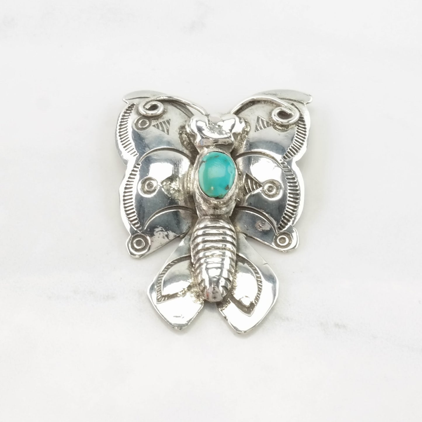 Native American Sterling Silver Brooch Butterfly Blue Turquoise