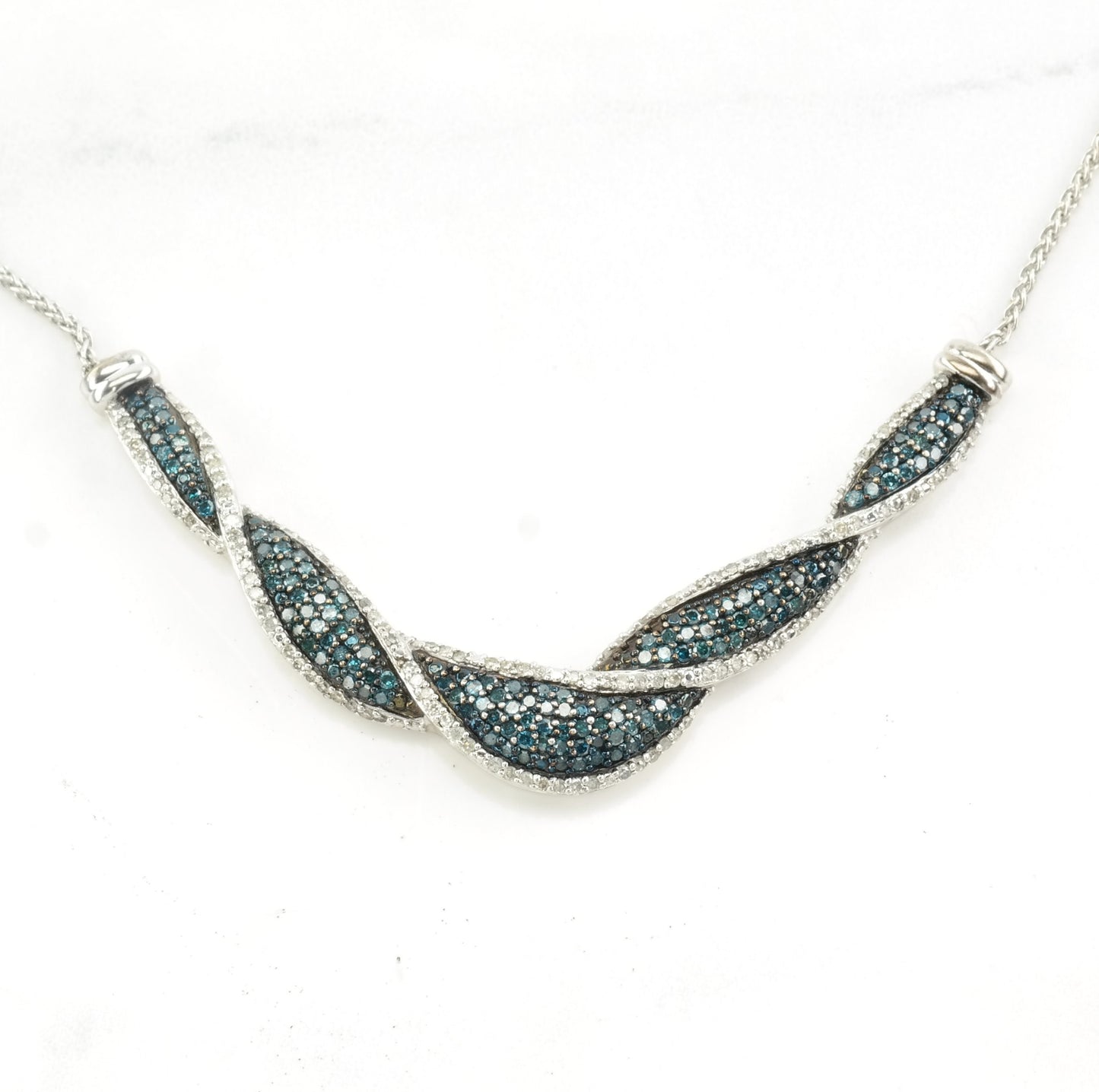 Sterling Silver Blue & White Diamond Twisted Necklace