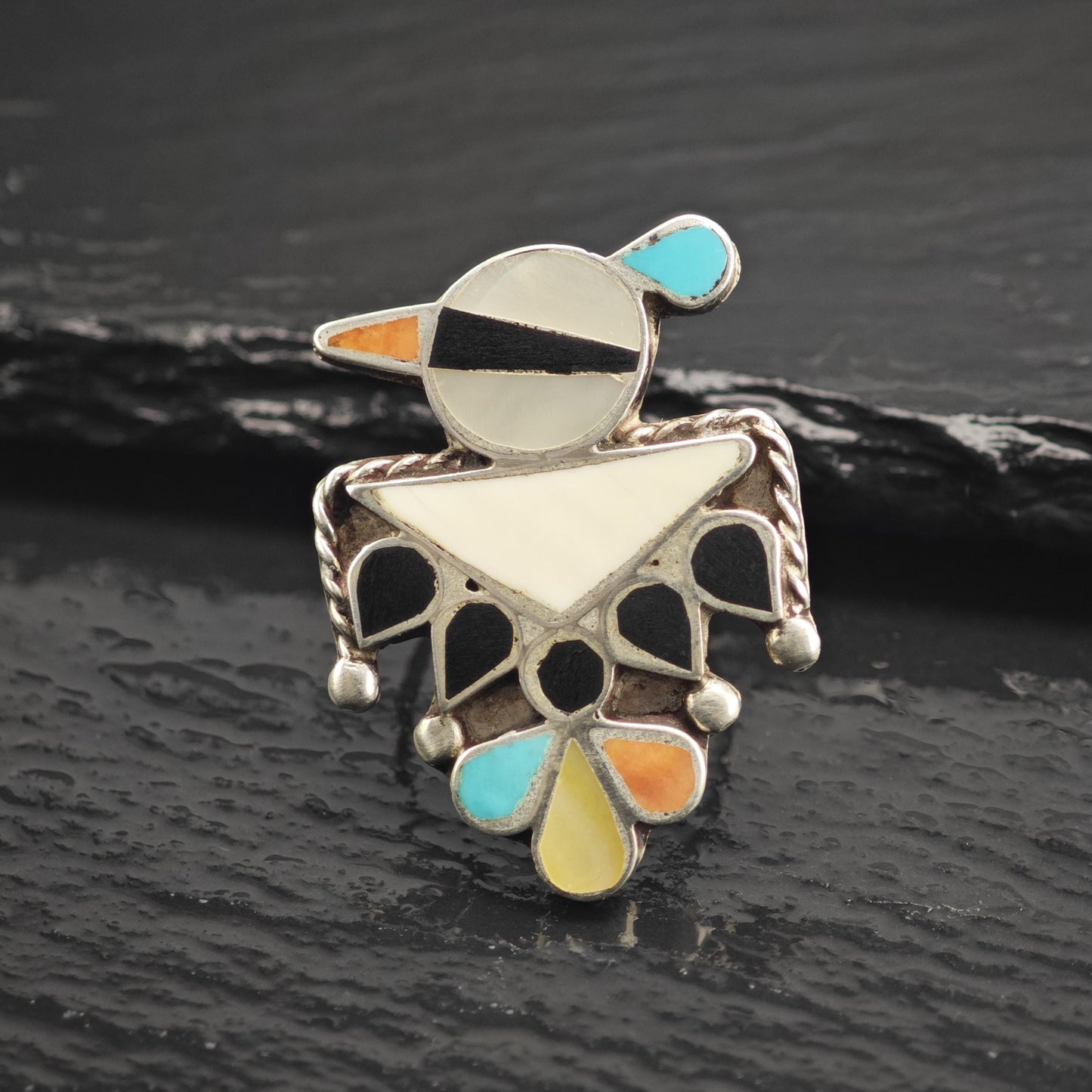 SW Multistone Inlay Thunderbird Sterling Silver Ring Sz 6 1/2 R6668