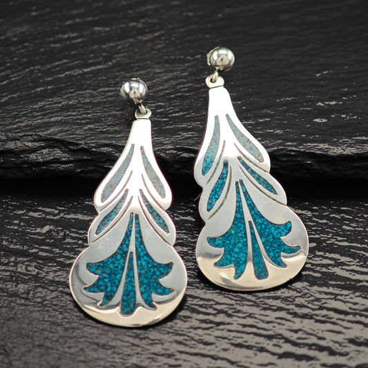 Blue Turquoise Chip Inlay Stud/Dangle Earrings Sterling Silver
