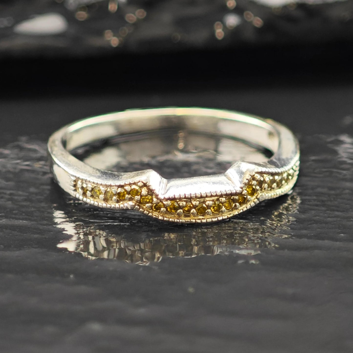 Stackable Yellow Diamond Ring Sterling Silver Sz 6 3/4 R6205