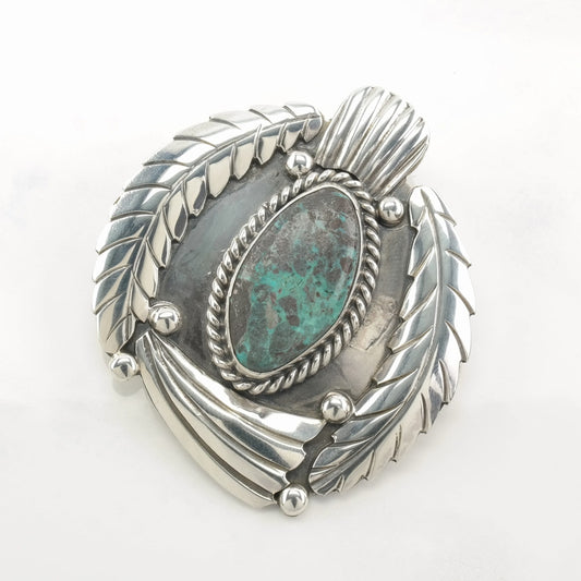 Native American Sterling Silver Brooch Feather Turquoise