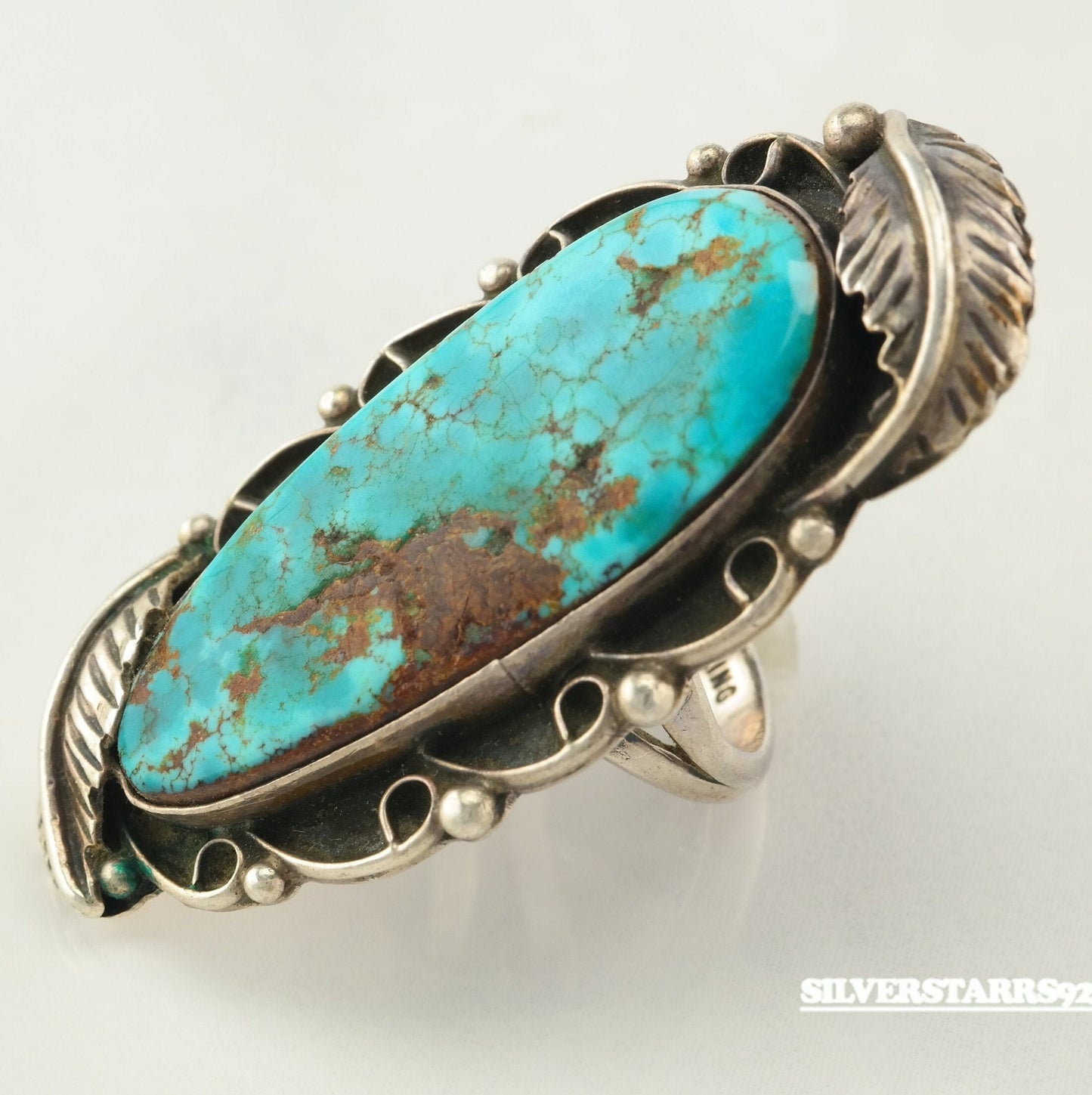 Vintage OOAK Native American Sterling Silver Ring Size 6.75 Blue Hawk, Eagle Waterweb Turquoise