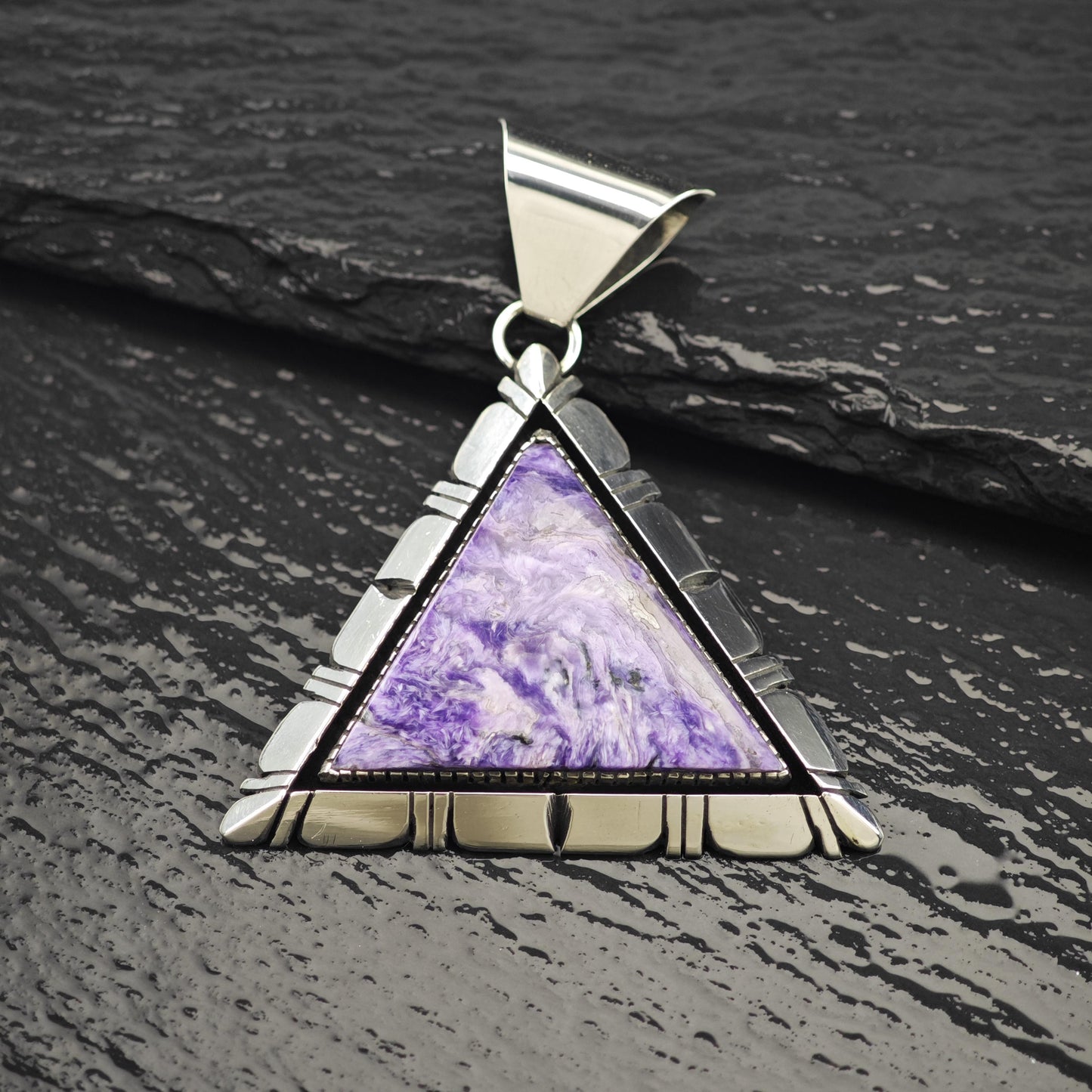 Navajo Charoite Pendant Sterling Silver Triangle P2821