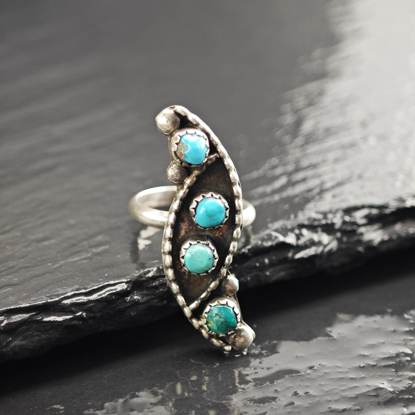 SW Turquoise Multi Stone Sterling Silver Ring Sz 4 1/4 R6643