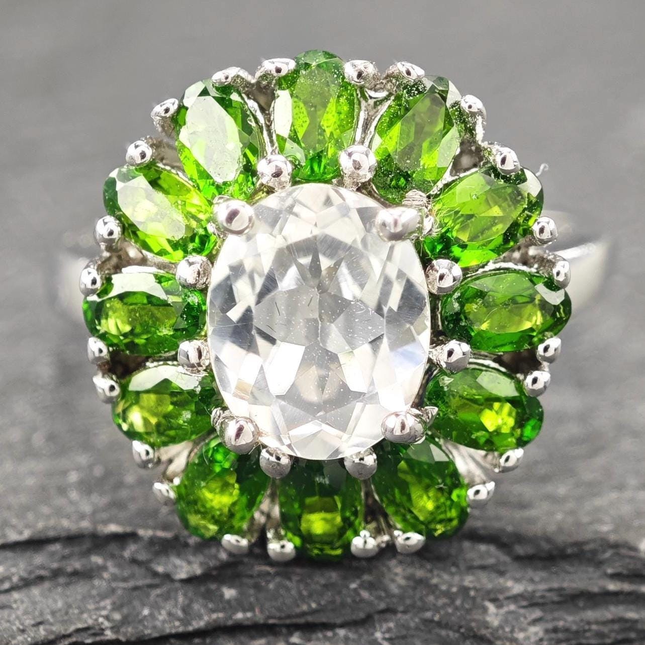Vintage Topaz, Diopside Ring Sterling Silver