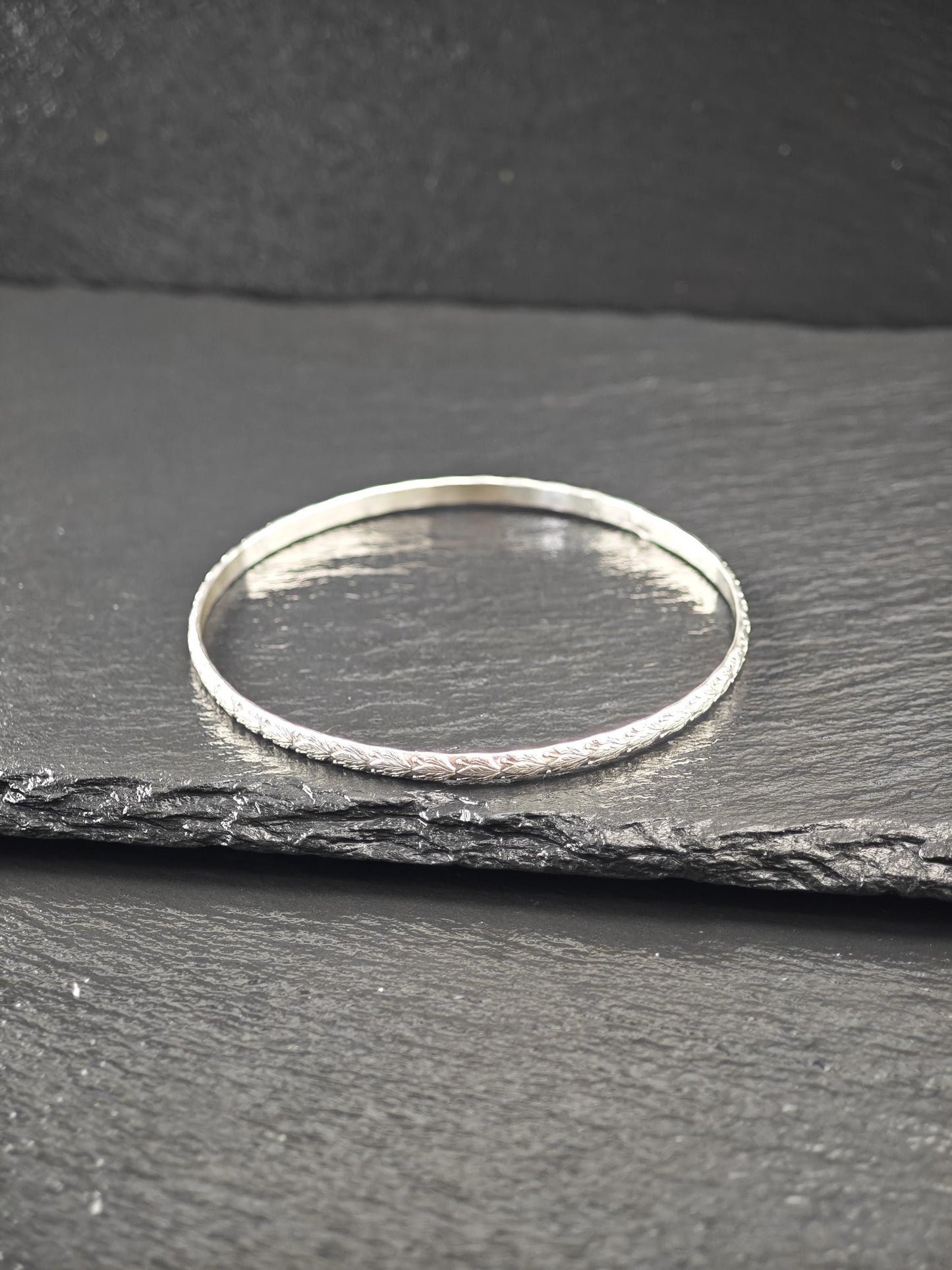 Stackable Repousse Floral Bangle Sterling Silver