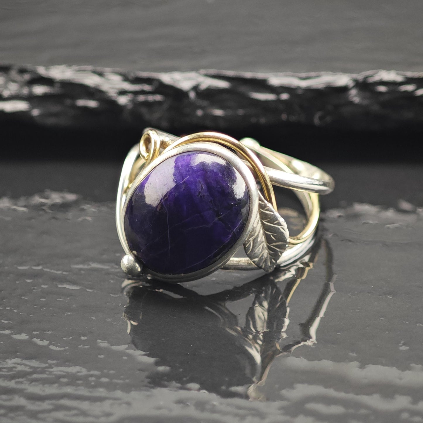 Purple Gemstone Gold Tone Accent Open Band Sterling Silver Ring Sz 11 R6754