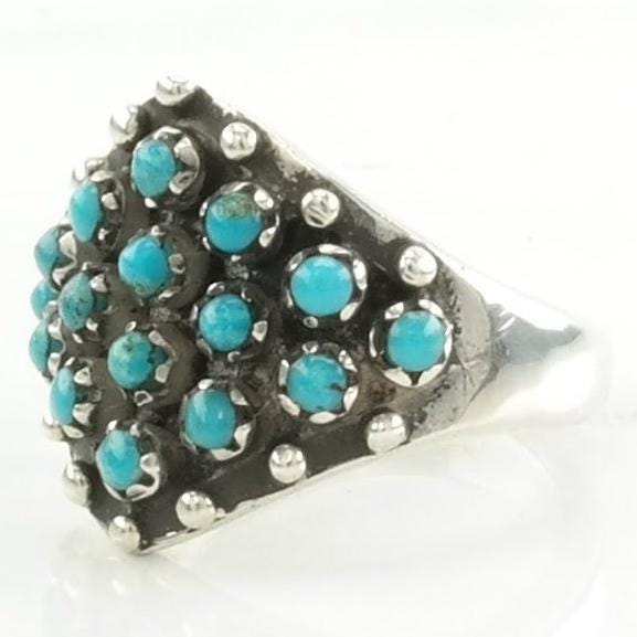 Southwest Silver Ring Turquoise Cluster Sterling Blue Size 5 1/2