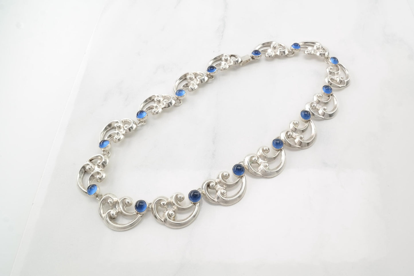 Vintage Abstract Sterling Silver Blue Paste Necklace