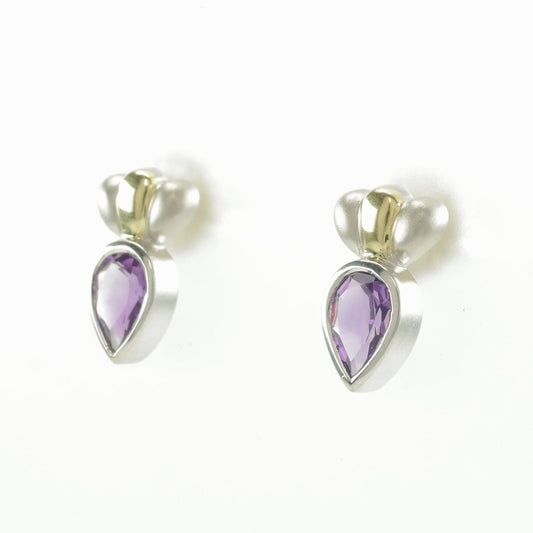 Sterling Silver Purple Amethyst 14K Gold Accent Earrings Stud