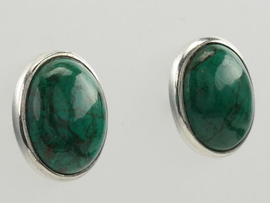 Modernist Sterling Silver Azurite Oval Earrings