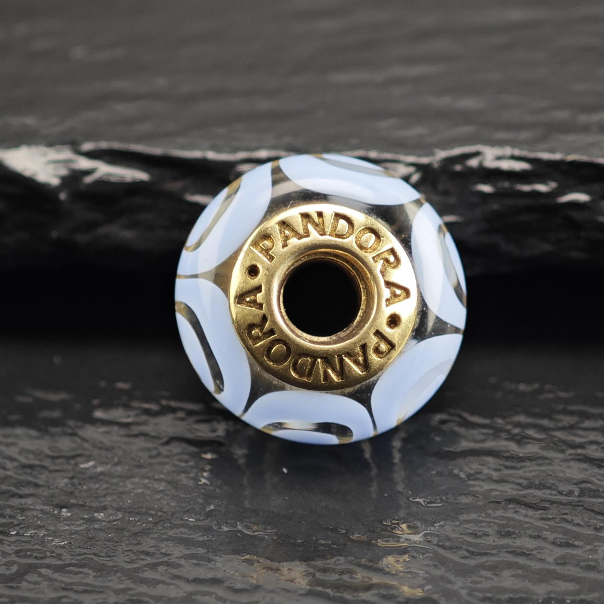 Vintage Pandora 14K Gold Blue Murano Glass Charm P3112
