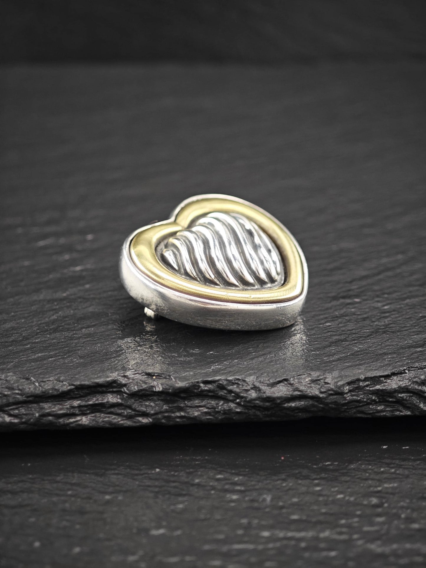 David Yurman 18k Gold Accent, Heart Brooch Sterling Silver
